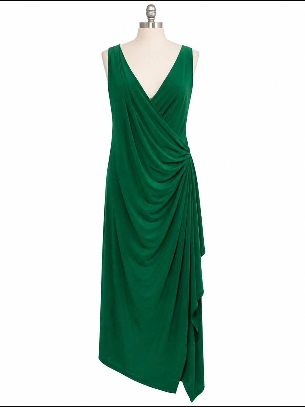 Kensie Draped V-Neck Maxi Dress in Emerald Green